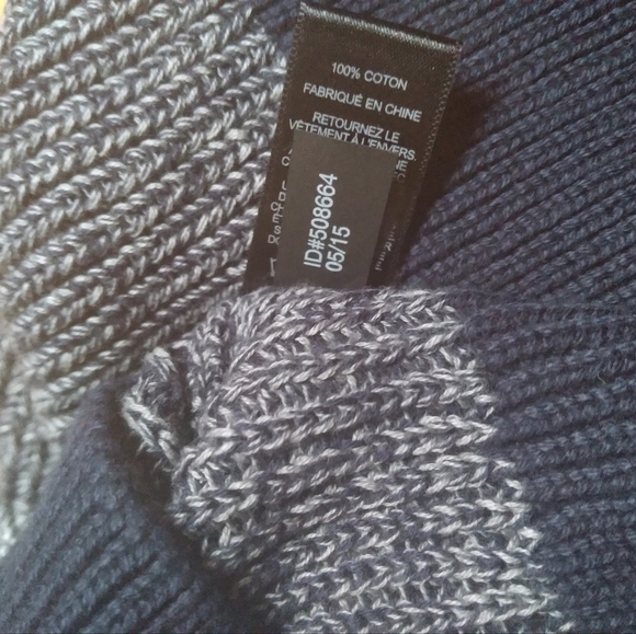 NWT Express Men's Chunky Navy Blue White Striped V-neck Sweater with Collar Med. - Picture 6 of 7